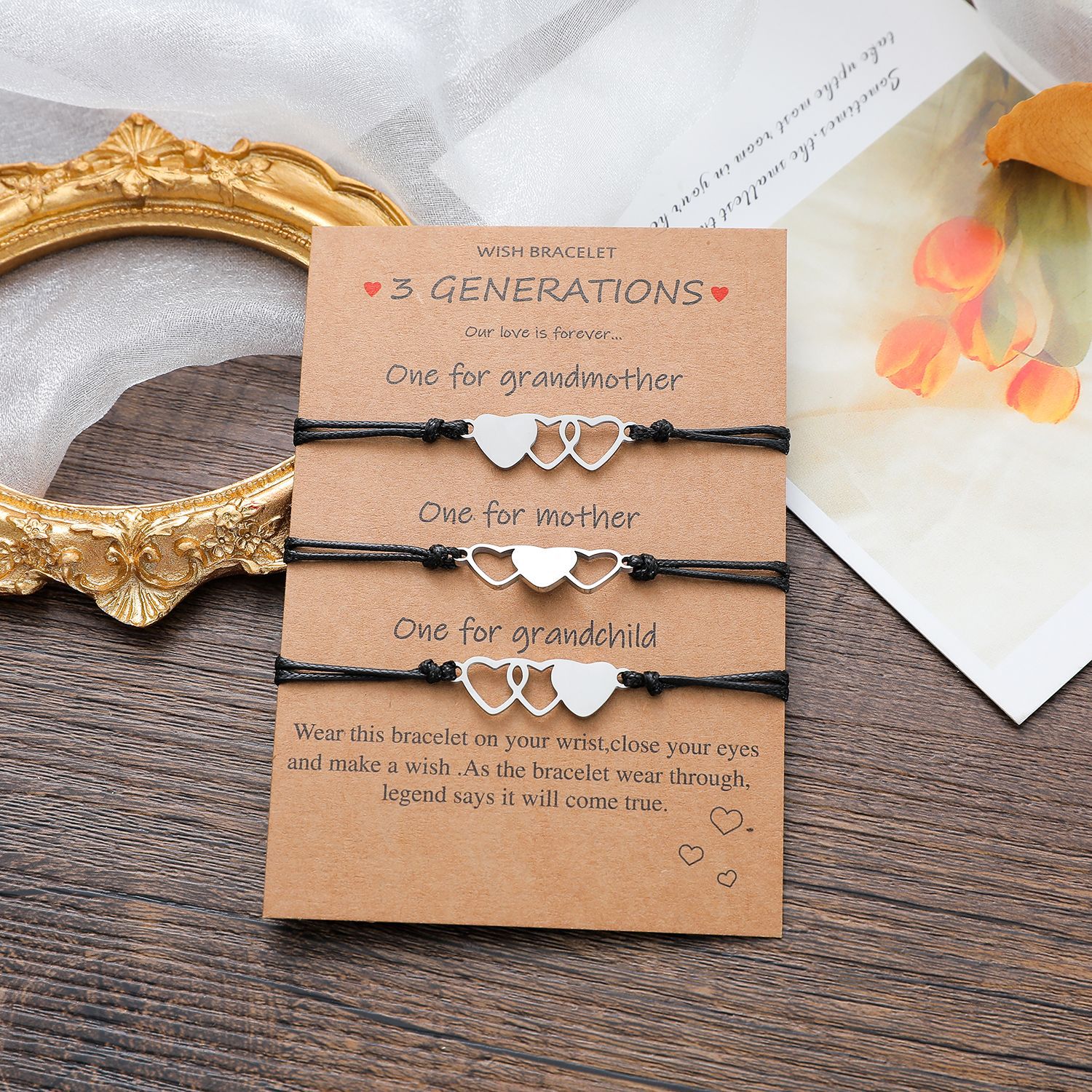 new three-generation card bracelet fashion heart stainless steel braided 3-piece set