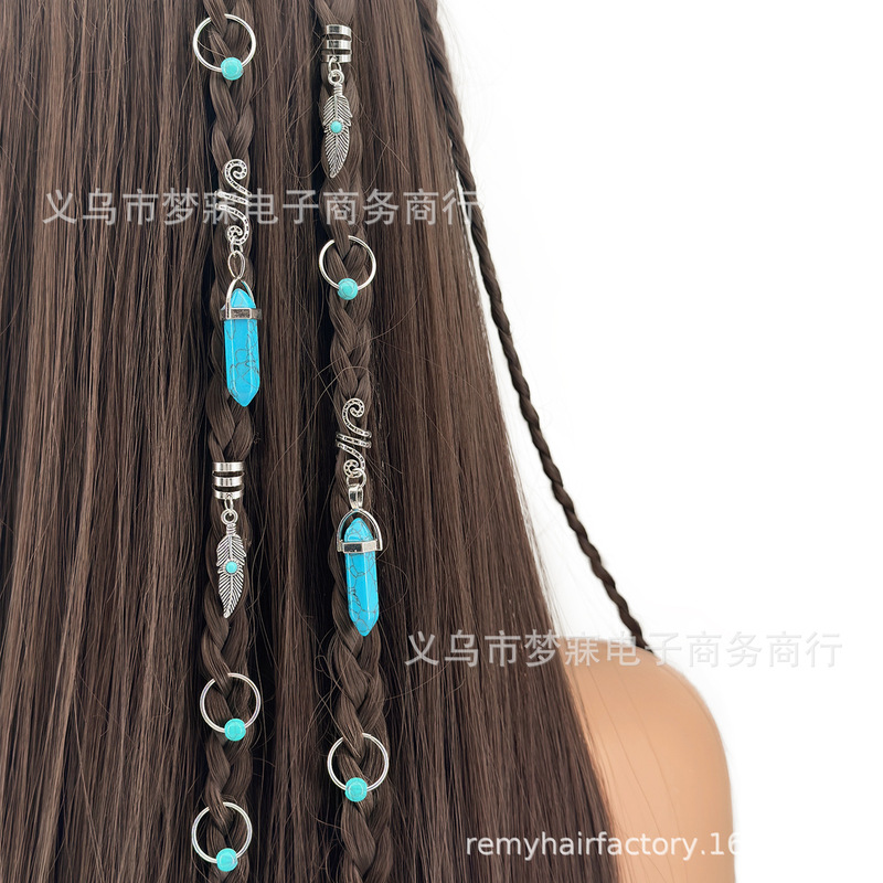 10Pcs Hair Tie and Hair Ring Set, New Blue Series with Turquoise Gemstone and Crystal Alloy Hair Accessories Set