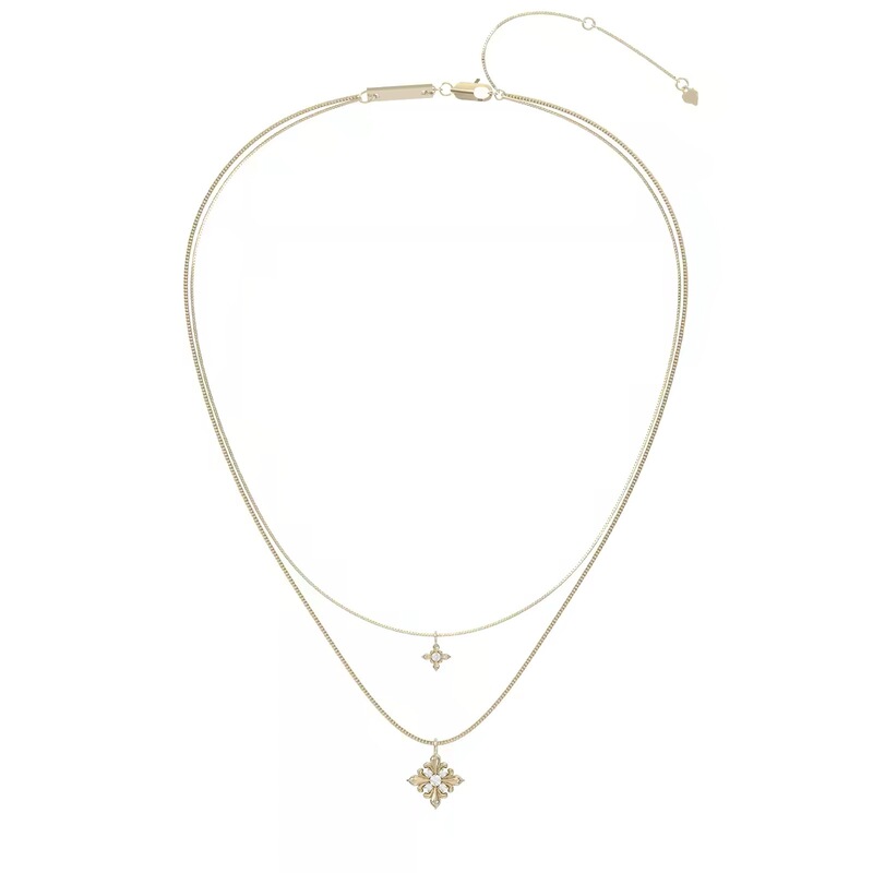 Three Horizontal Irises Double-Layer Plain Chain Light Luxury Clavicle Chain Women's Titanium Gold Design Necklace Vintage Three Horizontal Irises Double-Layer Plain Chain Light Luxury Clavicle Chain Women's Titanium Gold Design Necklace Vintage