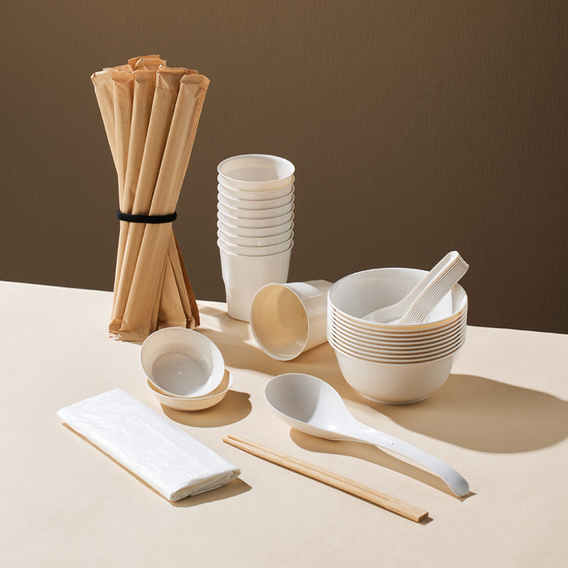 Disposable Degradable Tableware suit 10 person rice husk bowl plate chopsticks cup dish spoon party camping environmental protection food grade