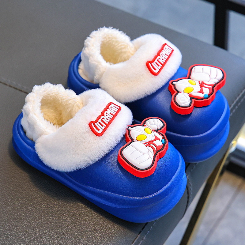 Zapatillas de algodón de invierno para niños, zapatillas de algodón para niños, bolsas impermeables de terciopelo calientes, zapatos de algodón caseros para niños