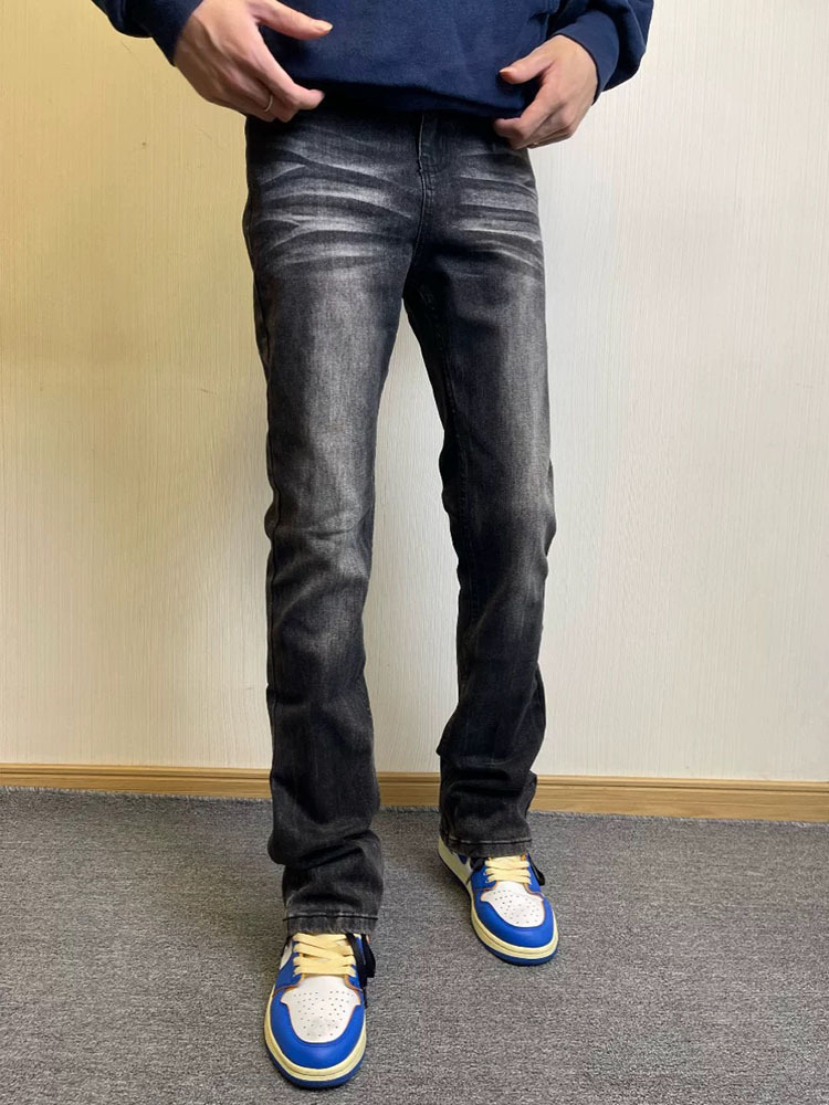 Washed Black Slightly Flared Jeans High Street Style Straight Leg Slim Fit Trendy Pants For Men And Women_voghion.com