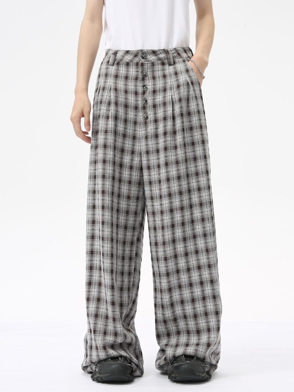 MTLCLOTHES Hombres| 2024 otoño nuevos productos coreanos retro cuello a cuadrícula camisa pantalones largos set casual