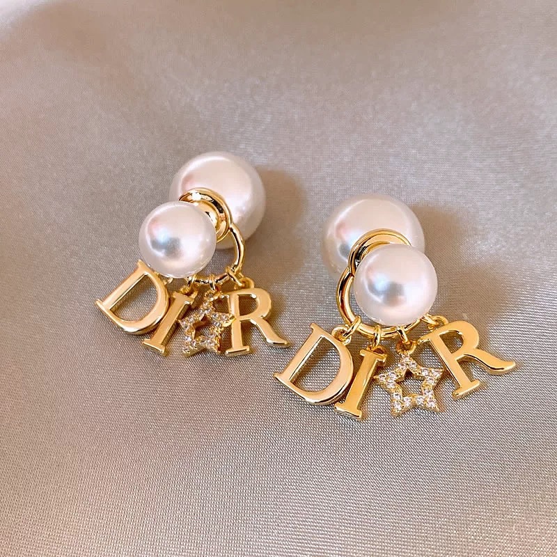 129 # Dixr pearl star gold rhinestone stud earrings