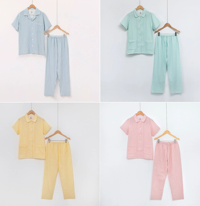 MUJI Хорошая пижама с коротким рукавом в японском стиле для мужчин и женщин двойная марлевая Домашняя одежда костюм из чистого хлопка клетчатая пара весна и лето тонкая