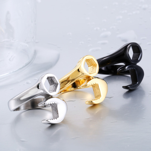 beier foreign trade fashion creative stainless steel wrench ring European and American trendy personalized men's ring jewelry wholesale