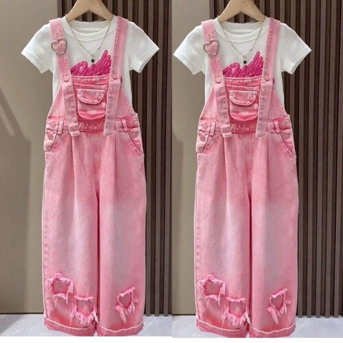 Girls' Denim Overalls Set: Stylish Spring/Fall & Summer Wear, Loose Fit, Perfect for Trendy Older Kids