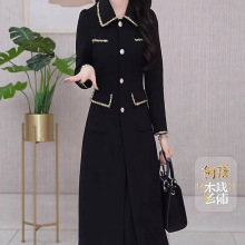 华夫格气质通勤显瘦翻领二件套裙2025高端百搭秋冬中年女装套裙