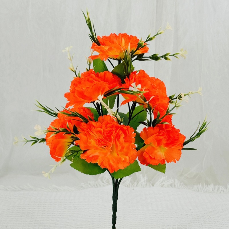 Flores artificiales Clavel de 6 cabezas Flores artificiales Flores de tela plástica Flores grandes Decoración de mesa de salón Arreglos florales artificiales