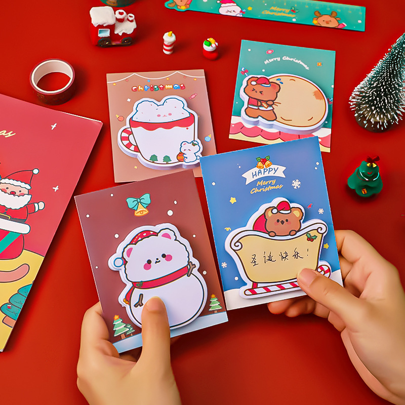Cute Christmas Sticky Notes Student Message Memo Pad Shape Reusable Adhesive Notes Sticky Book