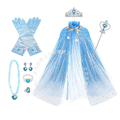 子供のマントの氷と雪の女王のブレスレットの王冠のセットの舞台のショーの服の艾莎の王女のスパンコールのマント