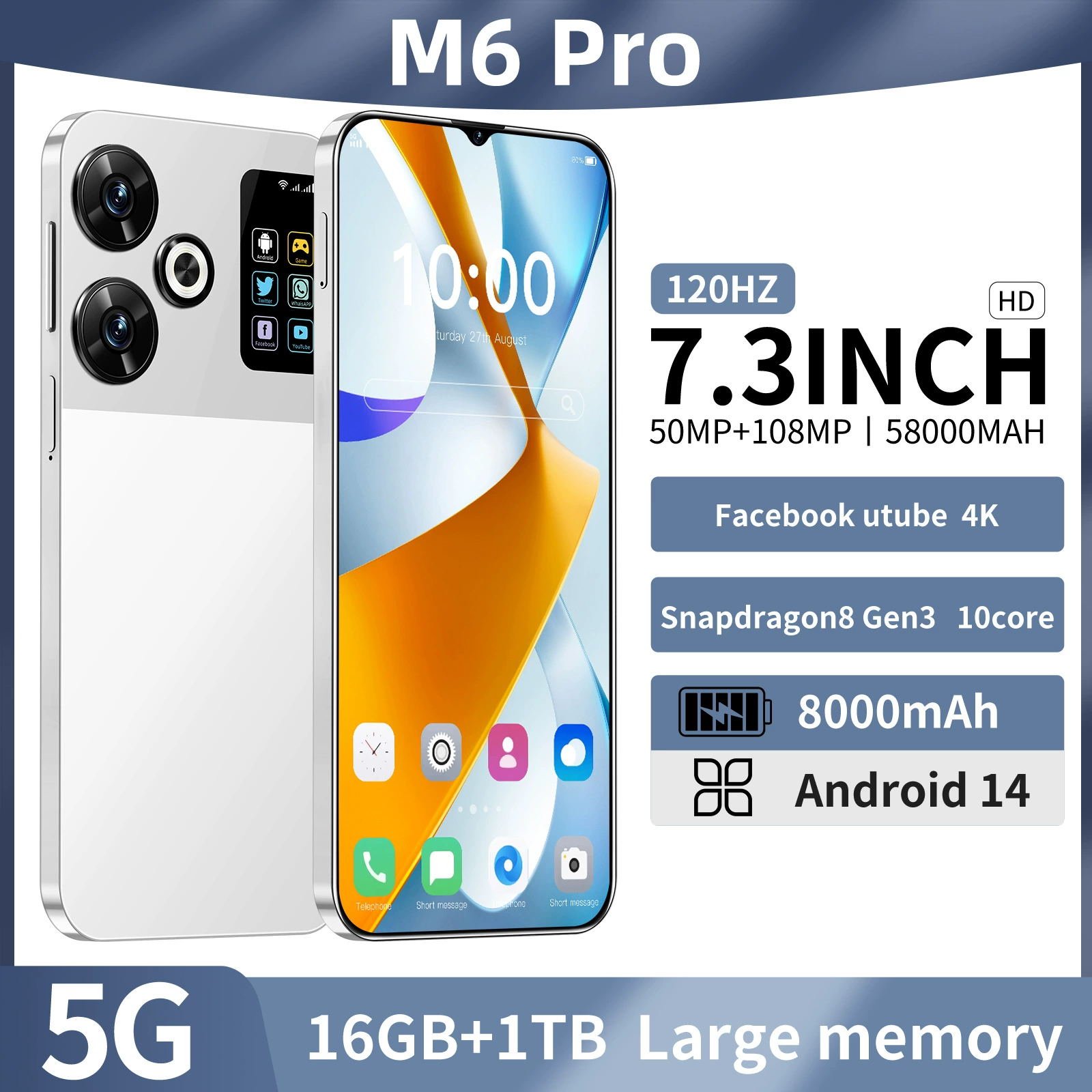 Новая 2024 cross-border мобильного телефона M6 Pro большой экран Android 8.1 роскошный всё-в-одном оптом (взрывная модель)