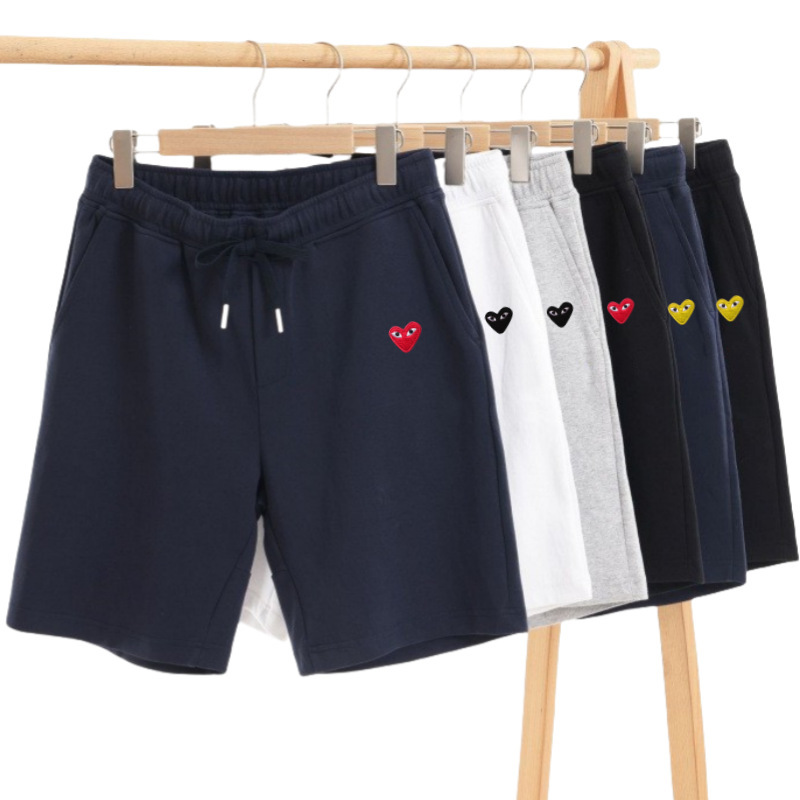 루즈한 비치팬츠, 하트반바지, 일본 트렌디 브랜드 패션 러브 캐주얼팬츠, 남녀공용 반바지, 자수 순면