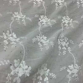 烫金烫钻立体绣花朵棉布刺绣女装上衣裙子服饰面料布匹厂家批发
