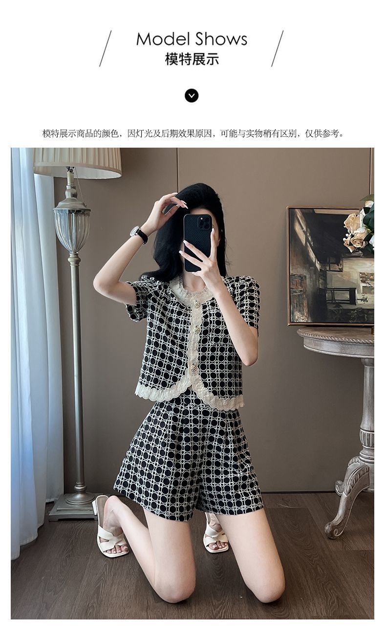 Bộ quần short nữ mùa hè phong cách tiểu hương phong 2 món — Trang phục màu đen chi tiết 7