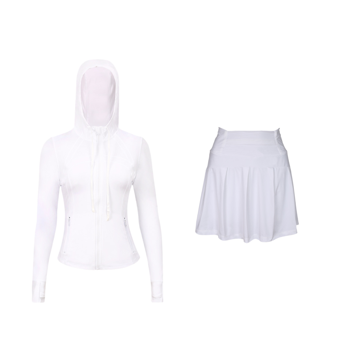 ​​Stylish Women's Hooded Jacket & Skirt Set - Stretchy Activewear For Running, Yoga & Casual Wear​​ Versatile Matching Set​​_ecoleips.com