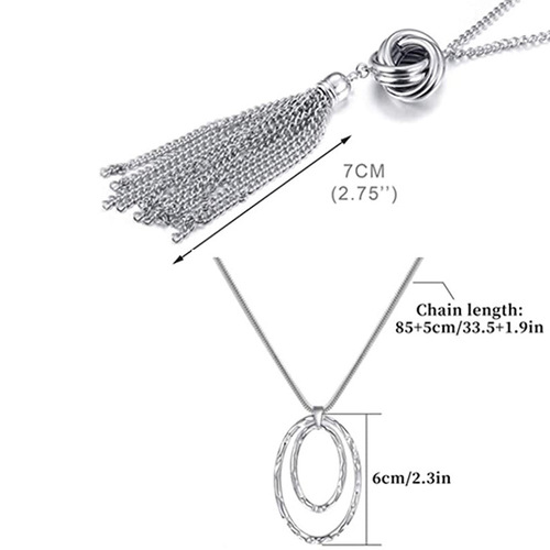 Hollowed-Out Disc Pendant Tassel Long Necklace, Trendy Ethnic-Style Choker, Double-Layer Circle Sweater Chain