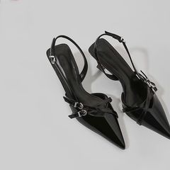 リベットファッションポインテッドトゥバックホイールハイヒールシューズレディースサマーポインテッドトゥハイヒールパテントレザーバウトゥストラップサンダル2025