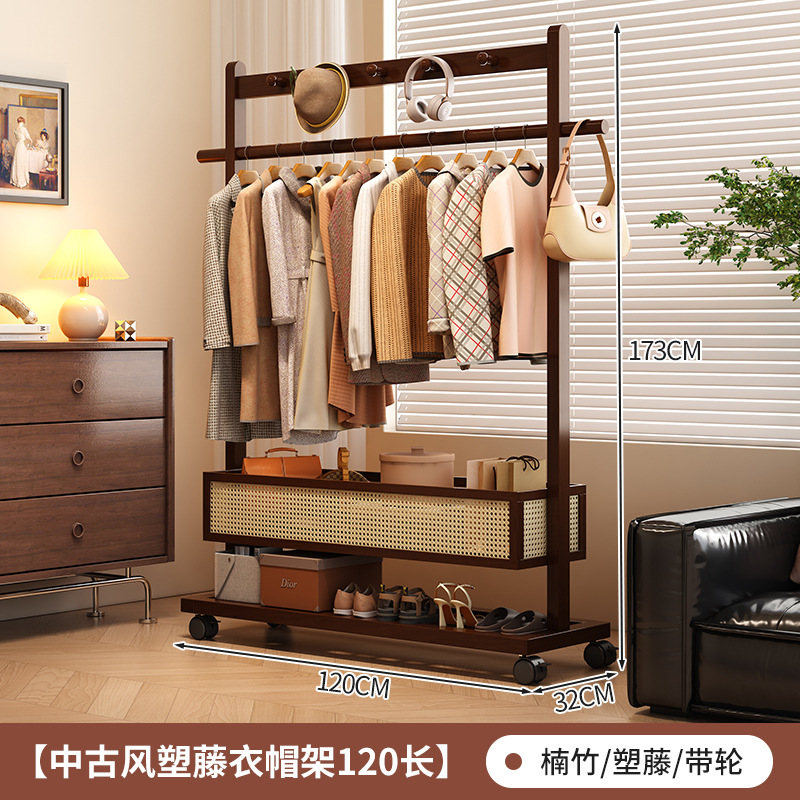 【바퀴형】 플라스틱 등나무 옷걸이 120cm