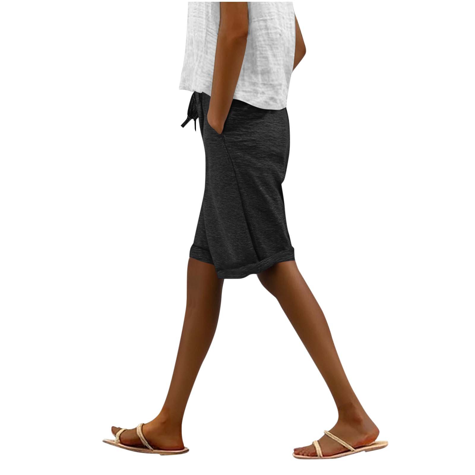 2025 European and American Cross-Border Amazon Independent Station Women's Cotton and Linen Pocket Elastic Casual Pants Women's Pants Five-Point Pants