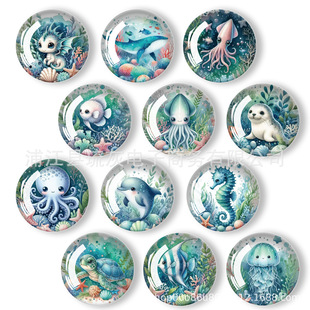Crystal Glass Refrigerator Stickers Watercolor Marine Animal Series Magnetic Stickers Tourist Attractions Souvenirs Whiteboard Stickers Cross-Border