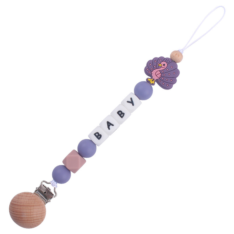 Nuevo bebé de dibujos animados animal mariposa Pavo Real búho mordedor calmante bebé molar pezón anti-gota cadena