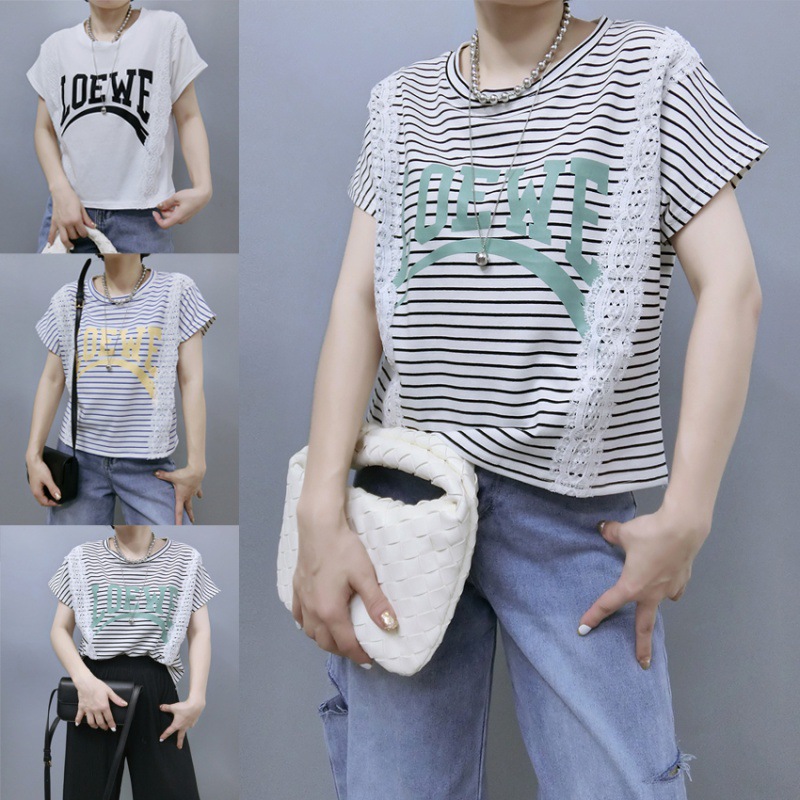 乘法   韩国东大门代购2024夏季女装新品条纹印花短袖上衣