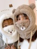 Velvet demi-season universal winter cute scarf, keep warm hat, with little bears, Korean style