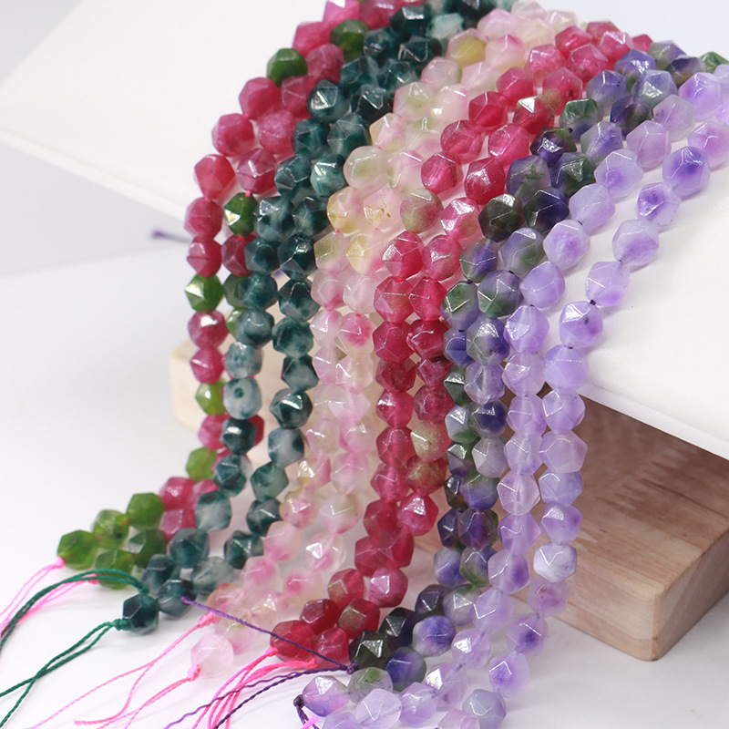 A String Diameter 8mm Natural Stone Chalcedony Irregular Geometric Faceted Jewelry Accessories Beads display picture 1