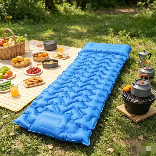 Cross-border outdoor inflatable mattress for camping, foot-activated automatic inflating mattress with pressurized triangular TPU camping sleeping pad