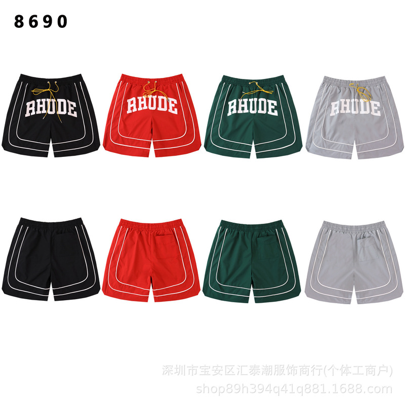 New American-style high street RHUDE letter print drawstring sports casual unisex shorts for cross-border trade