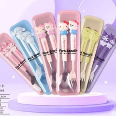 2025新型学生クロミハンドル携帯アニメ子供食器2点セットステンレス食器フォークスプーン