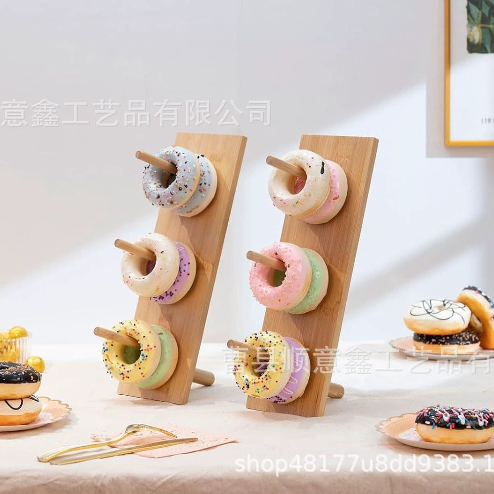 Деревянная подставка для пончиков, настенная подвесная стойка для пончиков, украшение для стола для десерта для вечеринки, 2 шт., бамбук