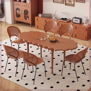 French Mid-Century Style Solid Wood Dining Table Simple Household Oval Retro Dining Table Dining Table and Chairs Small Apartment Dining Table Table
