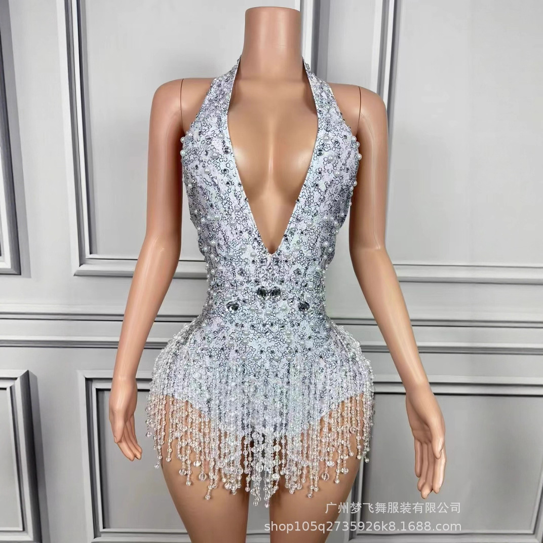 Halter Neck Elegant Slim Tassel Evening Dress Banquet Dinner Dance Performance Dress Company Annual Meeting Music Festival Clothing