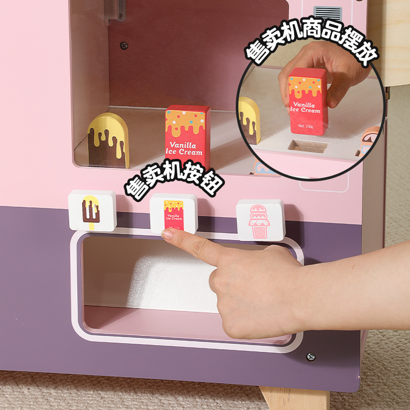 Juguetes de cocina de juegos para niños, frutas y verduras para bebés, helados de madera, helados, juguetes de auto de venta de autoservicio