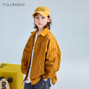Fulongzai Family Kidsren's Clothing 2025 Spring New Medium and Large Kidsren's Korean Style Trendy Loose Shirts for Boys and Girls