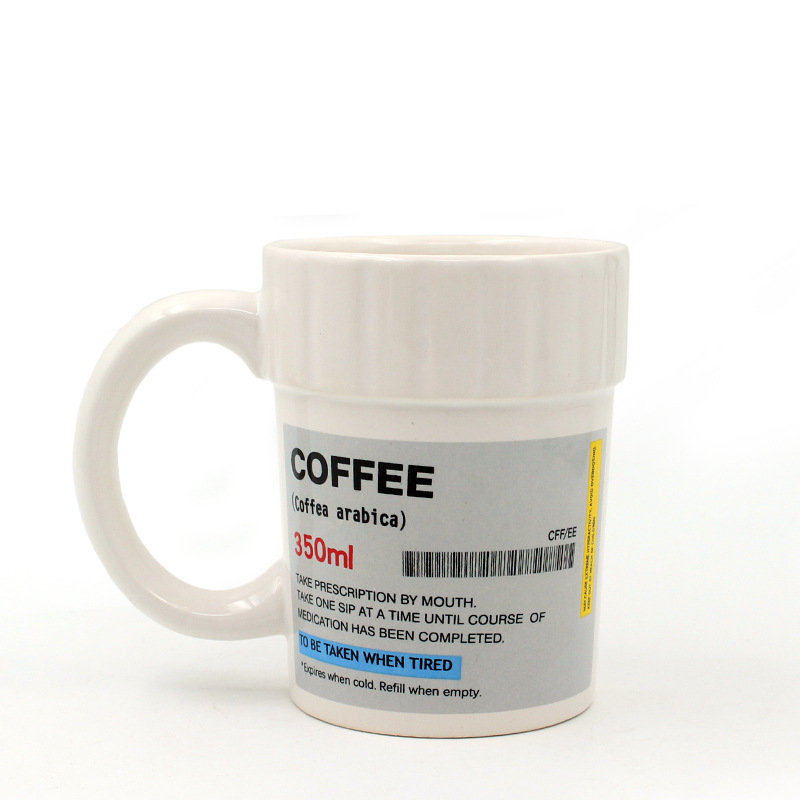 Estrictamente seleccionado de cerámica medicina puede taza de café medicina creativa taza transfronteriza medicina especial forma de botella taza patrón taza de agua