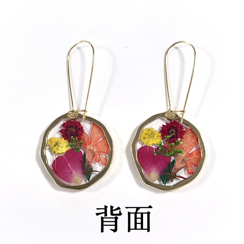 Retro de moda de resina transparente pendientes de flores secas naturales DIY epoxi eterna flor pendientes de gancho de La Oreja femenina transfronteriza joyería