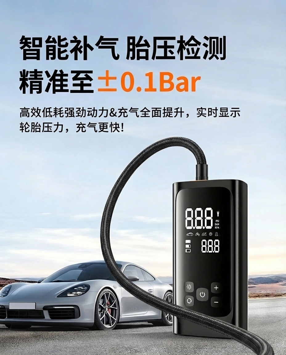 Car-mounted air pump and emergency power supply all-in-one device with power bank, portable tire inflator, and battery jump starter