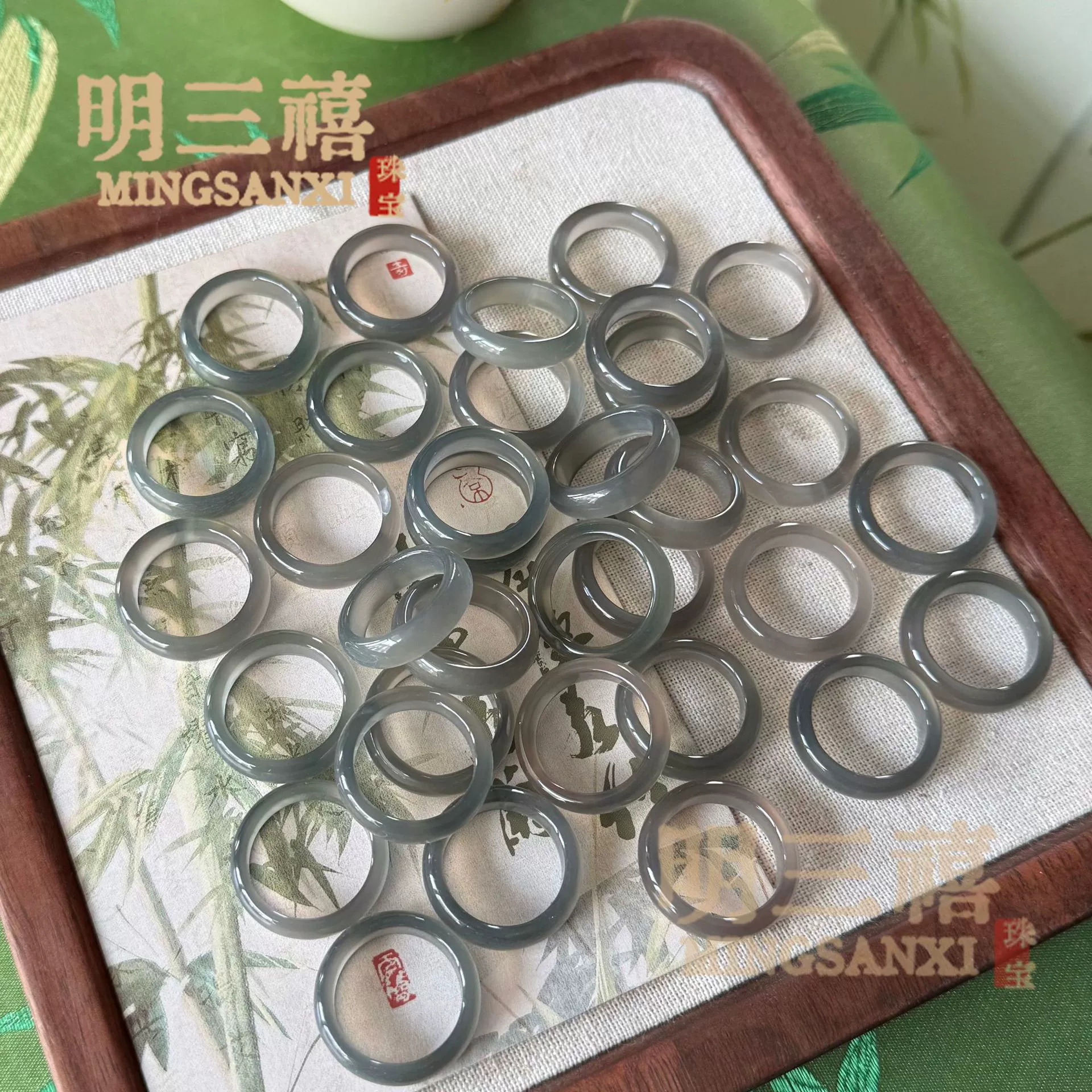Agate Ring, organic agate with white-jade ice effect, sizes 15–18 (random color)