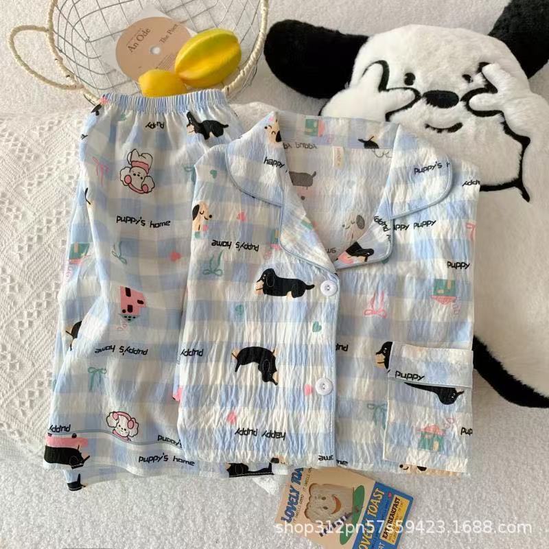 云朵棉短袖睡衣女夏季简约桃心印花夏天可外穿家居服套装跨境批发|undefined
