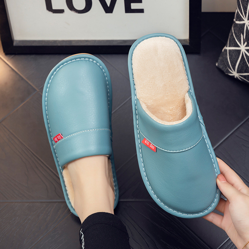 Autumn and Winter Couple Leather Waterproof Non-Slip Household Thick Bottom Warm Cotton Slippers Home Indoor Soft Bottom Floor Slippers Autumn and Winter Couple Leather Waterproof Non-Slip Household Thick Bottom Warm Cotton Slippers Home Indoor Soft Bottom Floor Slippers