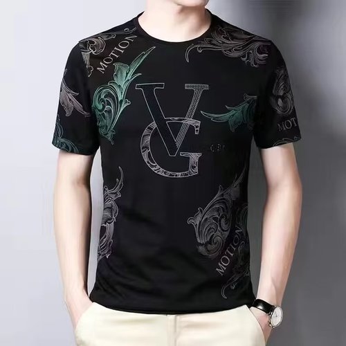 Lifestyle printed temperament fashionable trendy brand summer short sleeve top men's trendy round neck short sleeve T-shirt