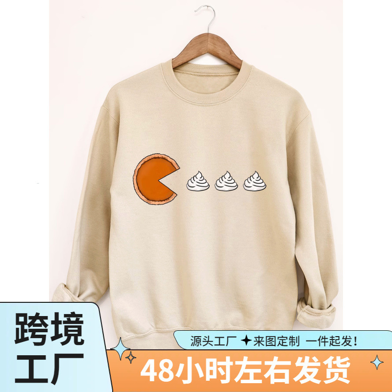 Thanksgiving printed pullover, casual long sleeve round neck sweater, suitable for autumn and spring, women's clothing