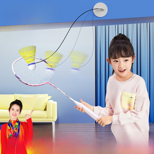 Badminton training rebounder with suction cup for solo practice, allowing one person to hit looping badminton back and forth.