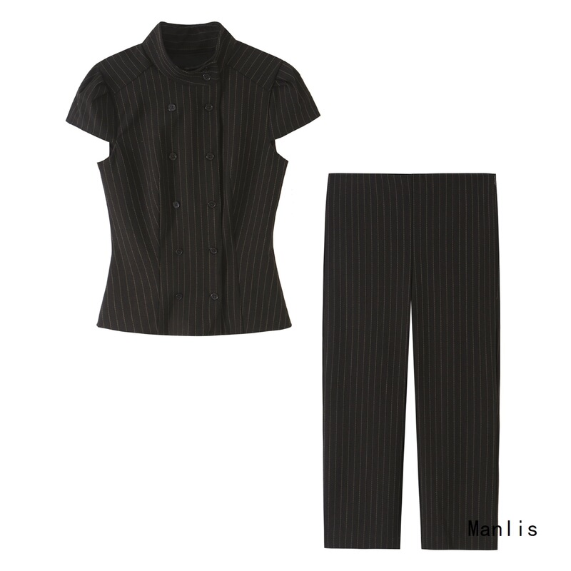 Z Cross-border European and American style 2026 new women's stand-up collar double-breasted top and capri pants 4764037 4661452 Z Cross-border European and American style 2026 new women's stand-up collar double-breasted top and capri pants 4764037 4661452