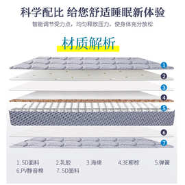 5D乳胶床垫 席梦思1.5m1.8米双人乳胶独立弹簧床垫家用加厚22cm厚