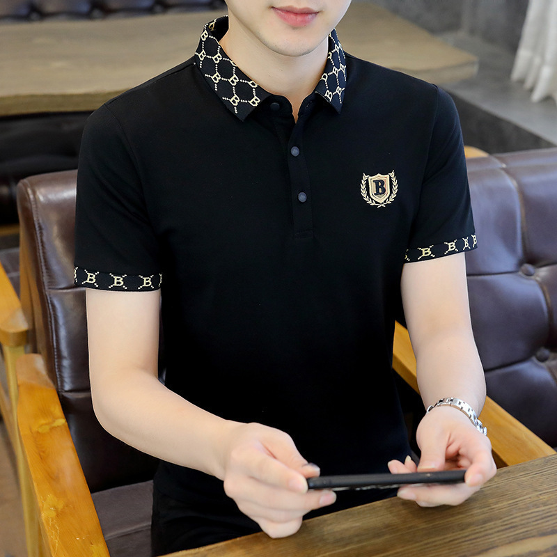 Short-sleeved T-shirt Men's Summer Polo Shirt Trendy Brand Fashion Slim-fit Lapel T-shirt Casual Pineapple Thin Top