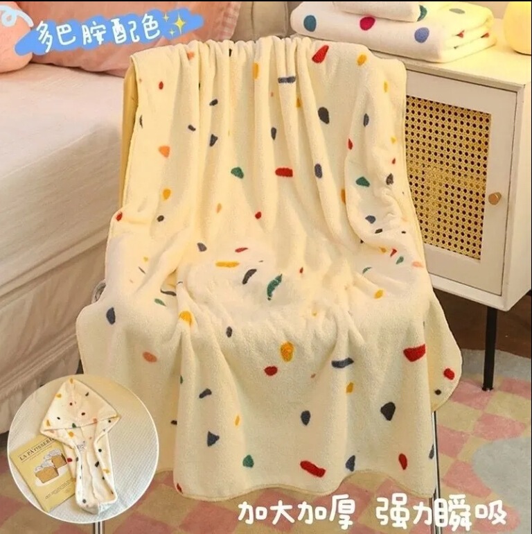 Bath Towel Women's Dopamine Color Matching Cute Wave Dot Dry Hair Hat Towel Princess Style Bath Towel Adult Student Bath Quick-drying